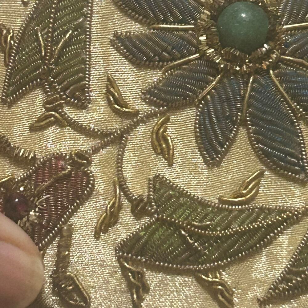 Vintage Kane M Shoulder Bag Purse Gold Beaded Floral Embroidered Stones Evening - Picture 11 of 16
